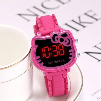 Factory in stock Hot Selling Cute kt Cat LED Electronic Watch Silicone Electronic Fashion Children's Watch Female Student Watch