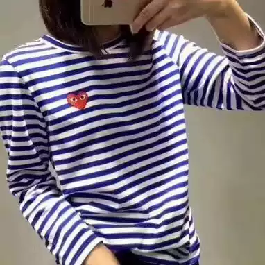 Play Heart Japanese Style Fresh High Street Loose Youth Couple Embroidered Pullover Round Neck Thin Long-Sleeved T-Shirt