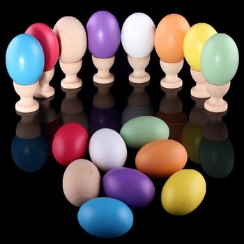 Wooden simulation egg diy material student children hand painted graffiti wooden chicken egg white embryo painted Halloween colorful egg