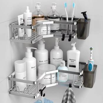 Bathroom Triangle Storage Rack Without Punching Holes Bathroom Toiletries Storage Rack Wall-Mounted Corner Triangle Shelf