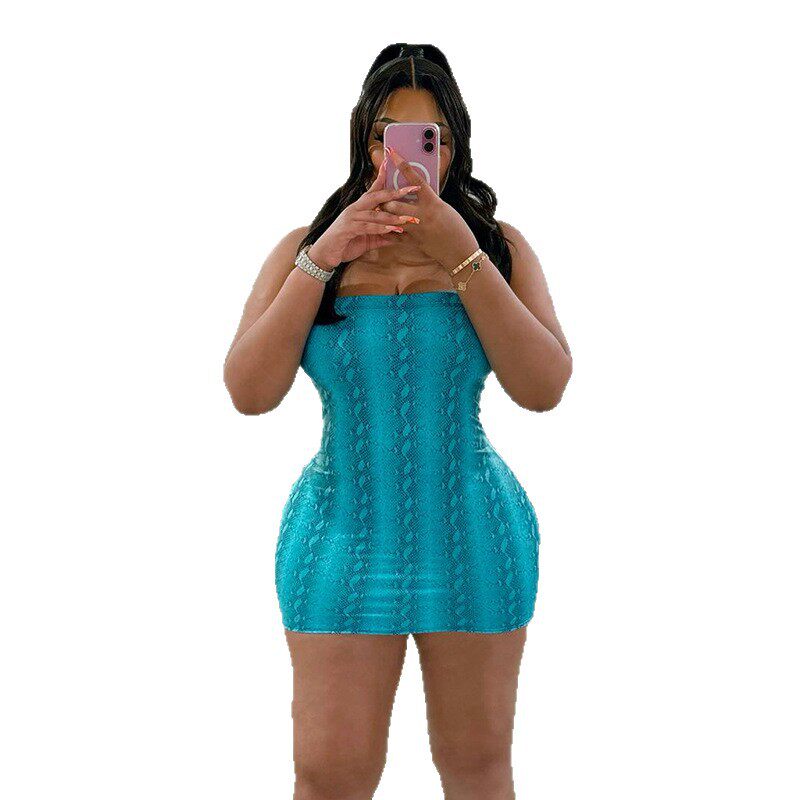 Snake Print Bodycon Dress Strapless Backless Sexy Design Autumn Winter Fashion Wholesale Available