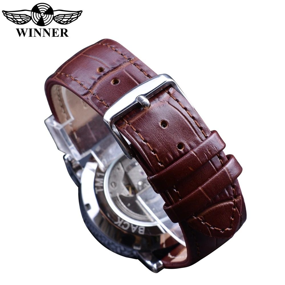 Winner Simple Fashion Men's Watch Automatic Mechanical Watch Roman Numerals Dial Business Belt Watch