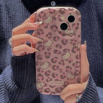 Foundation Leopard Print Kt Cat Suitable for Apple 13Promax Cream Pattern Mobile Phone Case Iphone15 Creative 14 Soft Shell 11