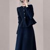 Tweed Style Blue Suit Skirt 2025 Autumn New Style Waist Slimming Look Ladylike Elegant Slim Two-Piece Set