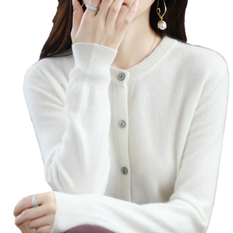 2025新款针织开衫早春圆领毛衣女长袖纯色百搭外套女装一件代发