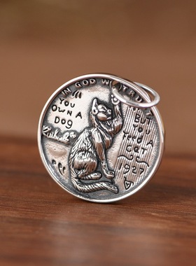 猫咪吊坠复古工艺圆牌猫头情侣款