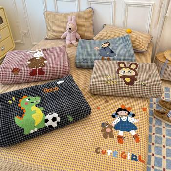 2025 Large Cartoon Towel Embroidery Milk Velvet Bed Cover Four-Piece Set Thickened Craft Style Shell Embroidery Bed Cover and Quilt Cover