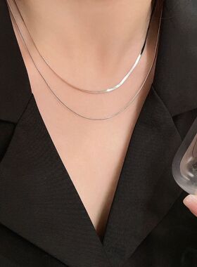 s925纯银双层叠戴蛇骨链素链项链女轻奢小众级感冷淡风配饰
