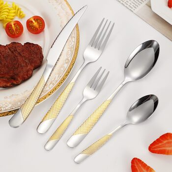 Amazon Cross-Border Star Diamond Stainless Steel Western Food Knife, Fork and Spoon 60-Piece Set Hotel Gift Tableware Steak Knife and Fork Set