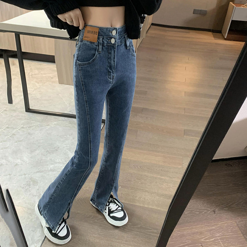 High Waisted Flared Jeans for Women Slim Fit Split Hem Versatile Style Autumn Winter Fashion Wholesale Available