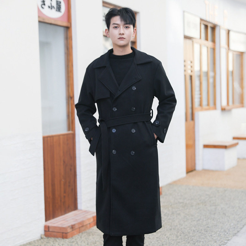 Mens Wool Blend Overcoat Mid Length Loose Fit Warm Thickened Design Winter Fashion