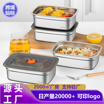 Customizable 316 Stainless Steel Refrigerator Storage Deep Box with Lid, Square Plate, Dumpling Box, Rectangular Stainless Steel Preservation Box