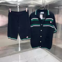 In-Stock Casablanca Black Striped Sweater Handmade Knitted Pure Cotton Cardigan Shirt Ins Set