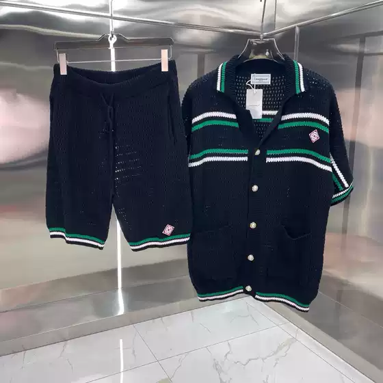 In-Stock Casablanca Black Striped Sweater Handmade Knitted Pure Cotton Cardigan Shirt Ins Set