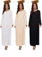 European and American 2024 Women's New Casual Fashion Simple Solid Color Pullover Round Neck Long Sleeve Robe dress