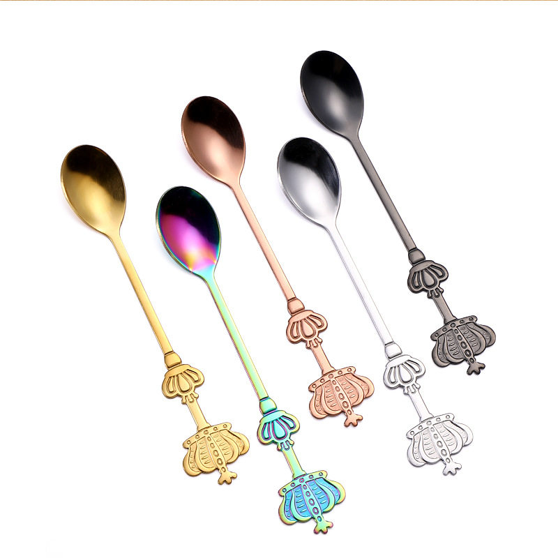 Creative Double Crown stainless steel spoon wholesale High-looking gift coffee spoon titanium-plated light luxury palace style soup spoon