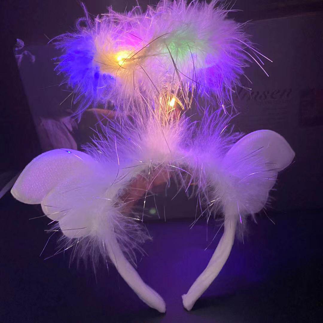 发光皇冠天使翅膀羽毛发箍舞台节日头饰仙女头环发光玩具批发夜市