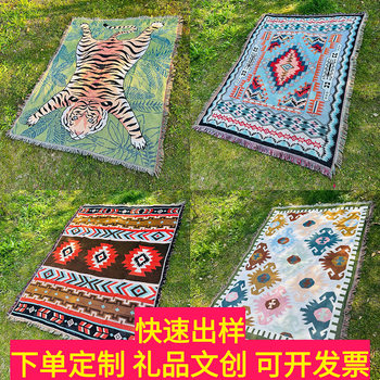 Bohemian camping blanket picnic blanket multifunctional cotton blanket Jacquard tapestry sofa blanket outdoor camping carpet