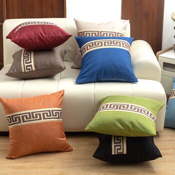 New Chinese-Style Sofa Cushion Cover, Solid Color Backrest Cushion, Bed Headrest Pillow, Linen Material, National Style Home Decor, Removable and Washable