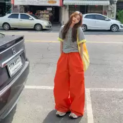 Yc& American Retro High-Waisted Loose Wide-Leg Pants with Drawstring Elastic Waist, Versatile Straight-Leg Casual Pants for Women, New Spring/Summer Style
