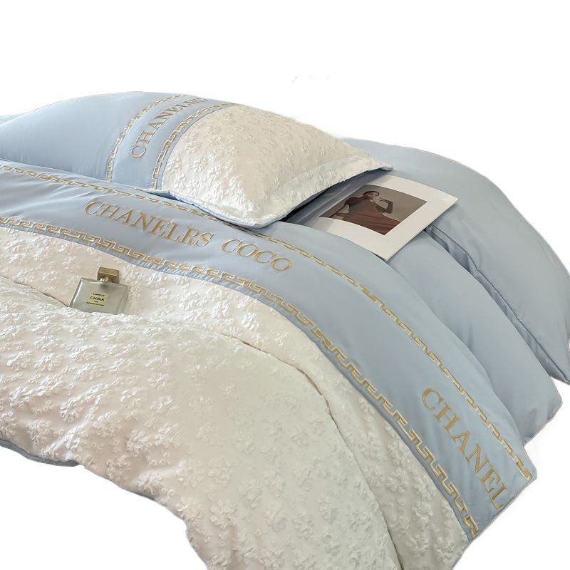 High-End Light Luxury French Style Small Fragrance Bed Four-Piece Set Four-Season Washed Cotton Bed Sheetss and Quilt Cover Bedding Three-Piece Set