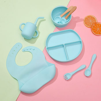 Cross-border children's tableware suit baby complementary food meal training silicone tableware six-piece food grade silicone plate