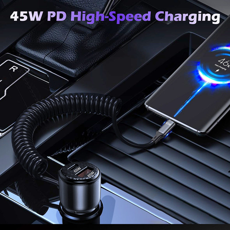 New PD45WPD65W car charger with cable one-to-three multi-function power conversion plug car charger flash charger