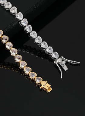 4*4mm心形包镶 Tennis Chain Bracelet 铜镶锆石排嘻哈网球手链