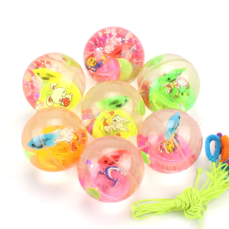 Glowing Bouncy Ball Children's Ball Bouncing Toy Ball Luminous Ball Flash Jumping Ball with Rope Crystal Ball Wholesale