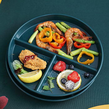 Fat-reducing Dinner Plate Split Plastic PP Dinner Plate Split Meal Quantitative Plate Three-compartment Household Adult Tableware Set Creative Plate