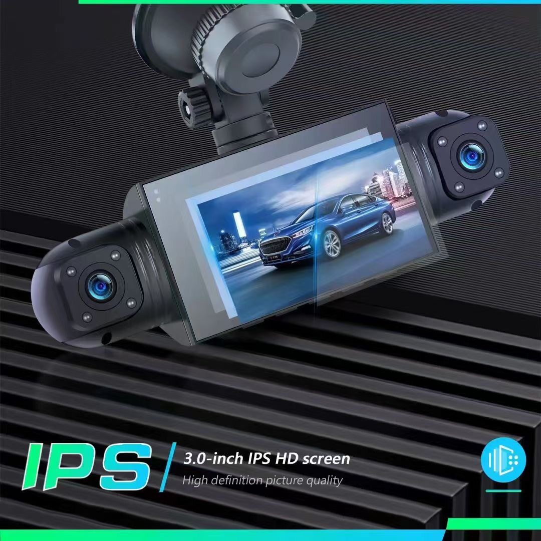 The new four-record and display driving recorder 3.0 inch HD infrared night vision car parking monitoring cross-border