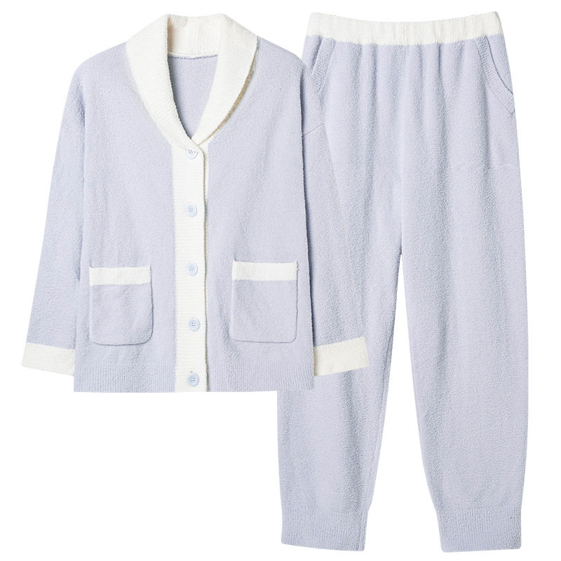 Autumn and Winter Postpartum Clothing Cardigan Flannel Pajamas for Women Pregnant Women Postpartum Home Clothes Set Thickeneded Half Velvet Women