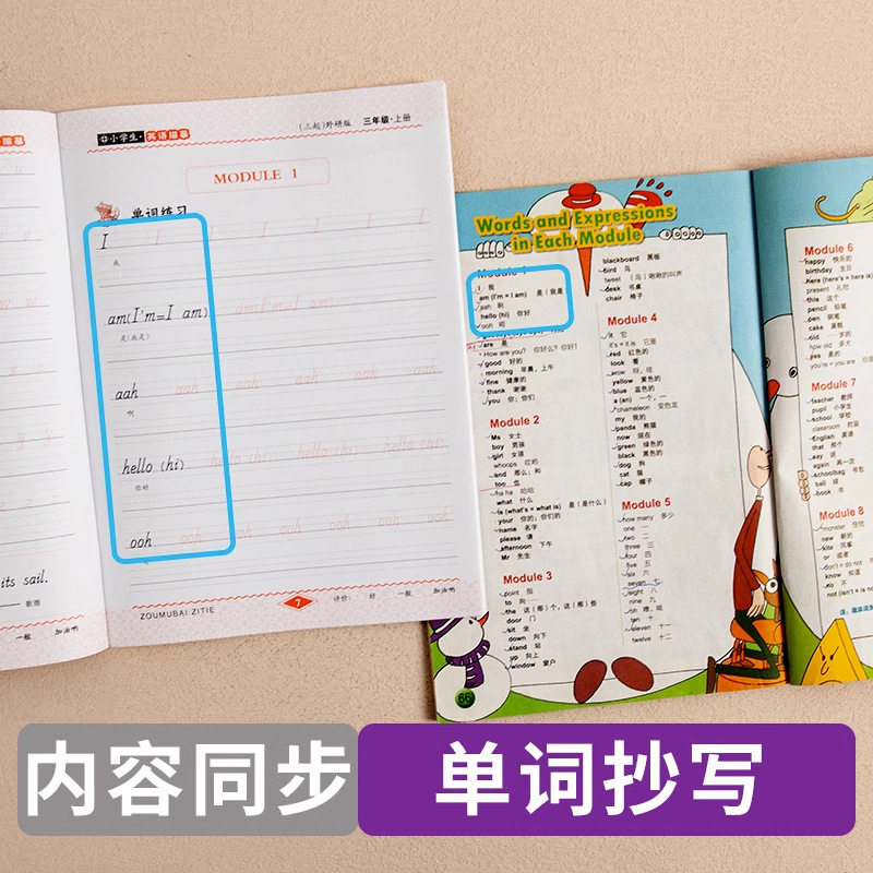 English Practice Drawing Pro Edition Three Starting Points Foreign Research Edition 3-9 Grades Textbook Synchronizing English Practice Zou Mubai Copybook