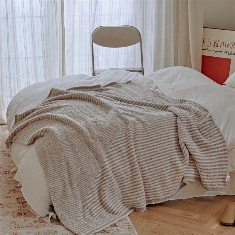 Cross-border supply half velvet striped blanket wool blanket sofa blanket soft outfit with thread blanket