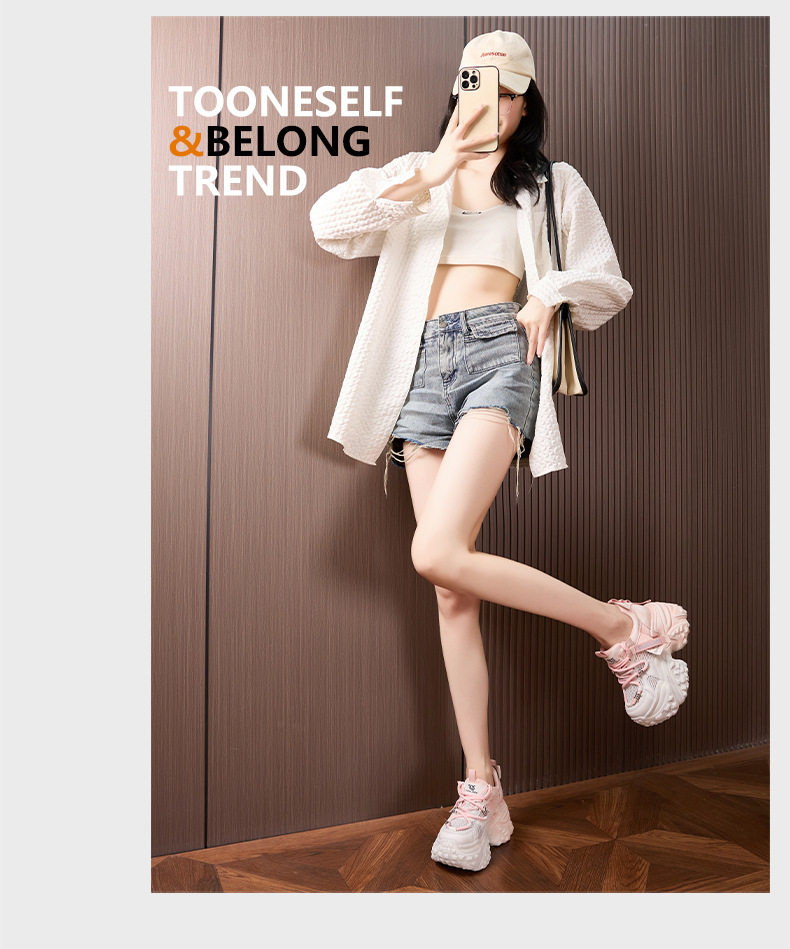 Sandal cao gót nữ hở mũi đế tăng chiều cao, phong cách thể thao, gót siêu cao 8cm — Hồng, Vàng, Xanh chi tiết 13
