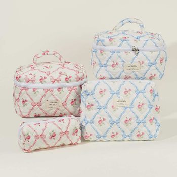 Bow Cotton Handbag Large Capacity Cosmetic Bag Storage Toiletry Bag Cross-Border Ins Cute Printed Liner Bag