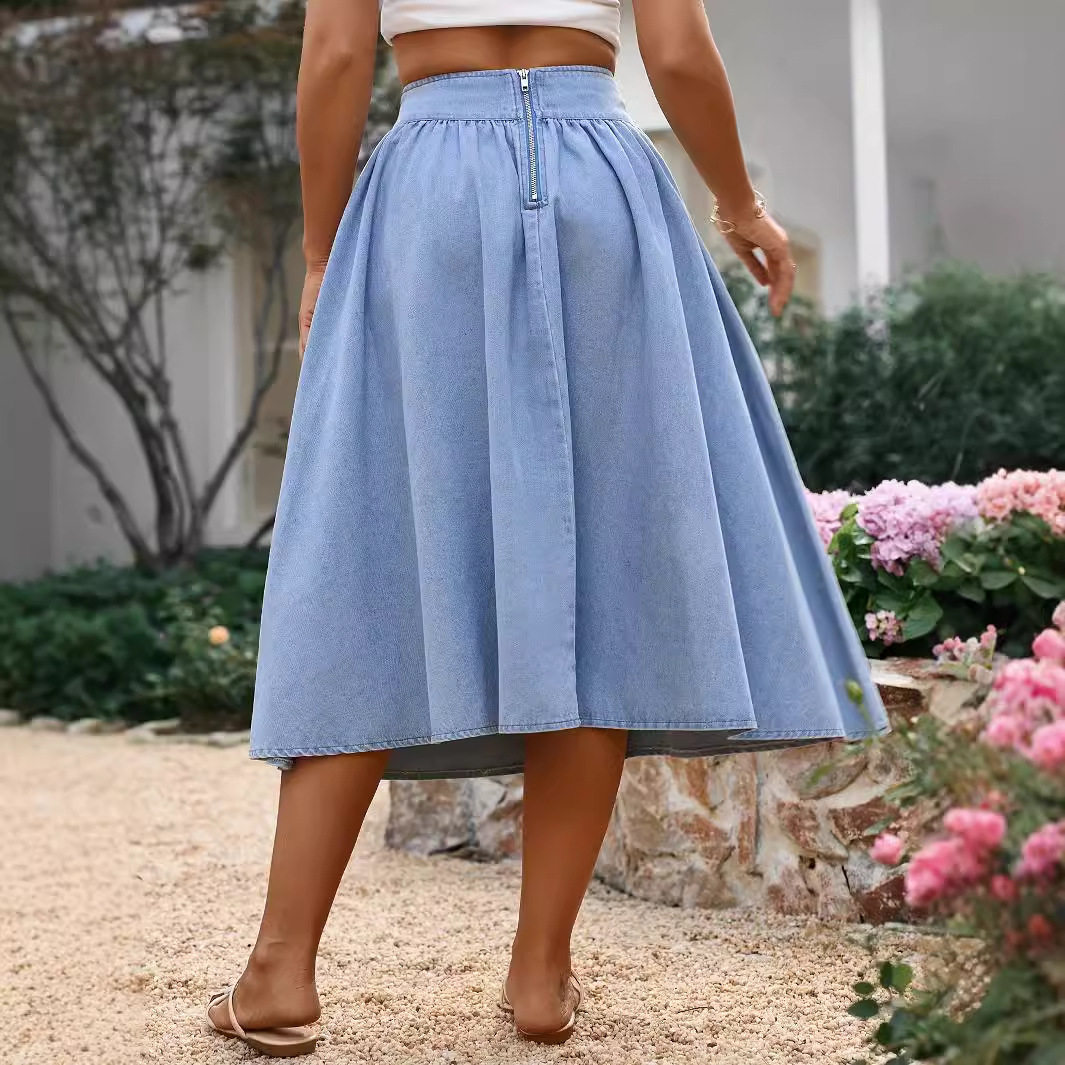 Elegant Long A Line Denim Skirt Slim Fit High Waist Classic Style Perfect for Casual Outings Wholesale Available