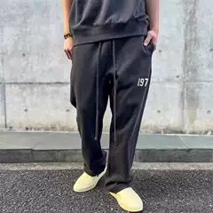Essentials 1977 Flocking Sweatpants Autumn and Winter Straight High Street Loose Trendy Men's and Women's Long Pants Fog Line