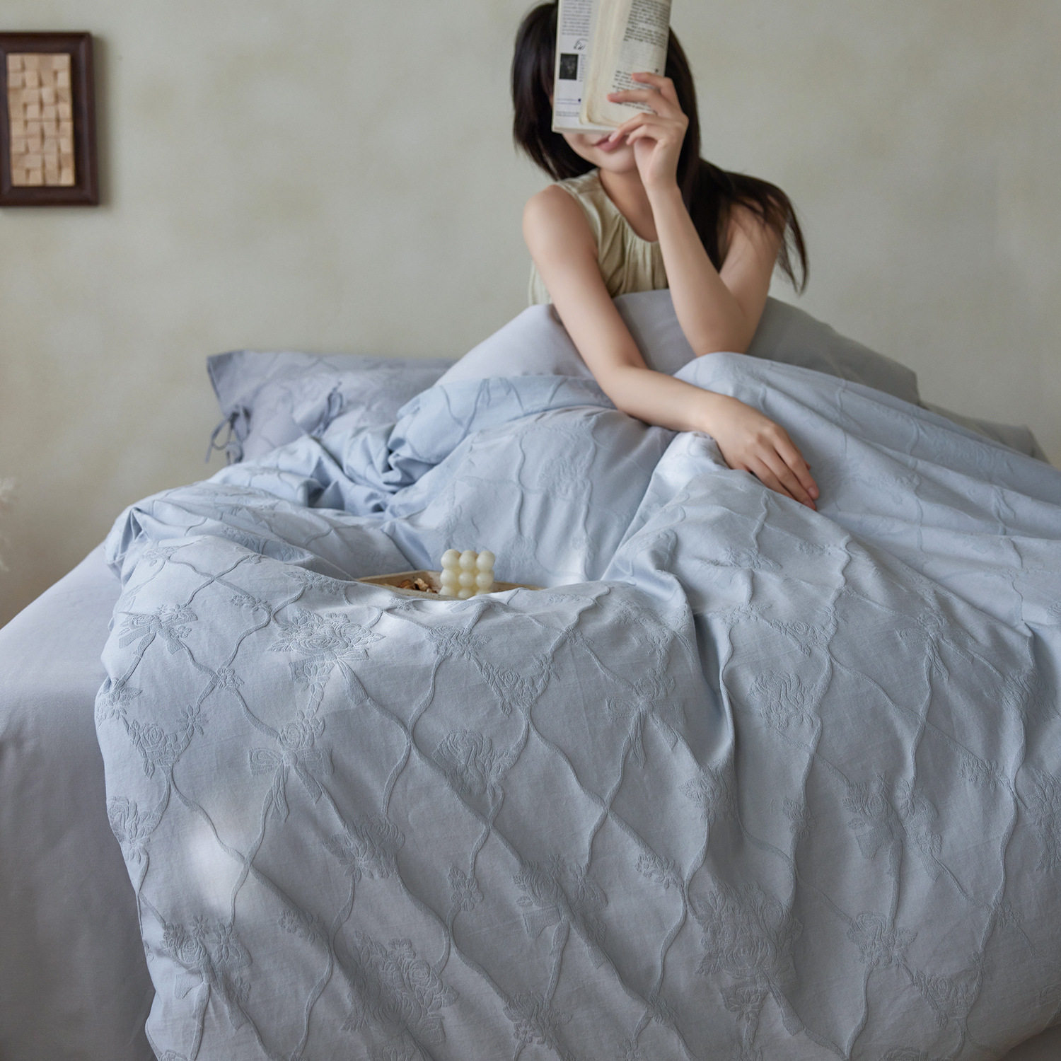 Scandinavian Cotton Embossed Jacquard Bed Three or Four Piece Set 1.8m Pure Cotton Brushed Bed Sheetss Bedding Quilt Cover Autumn and Winter Style