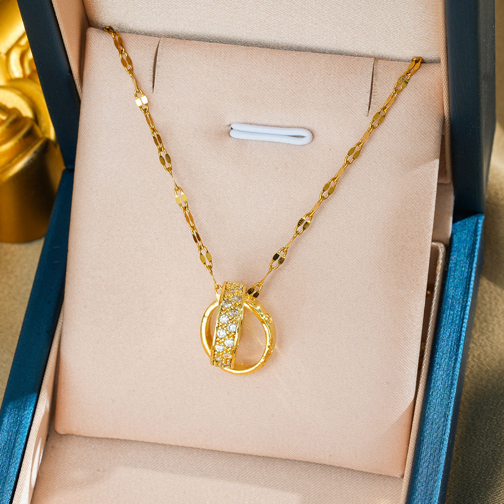 198 ダブルリングネックレス-ゴールド