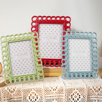 Ins Rectangular Resin Photo Frame with Decorative Ring 5*7inch Smooth Glazed Finish Can Be Used as a Special Gift