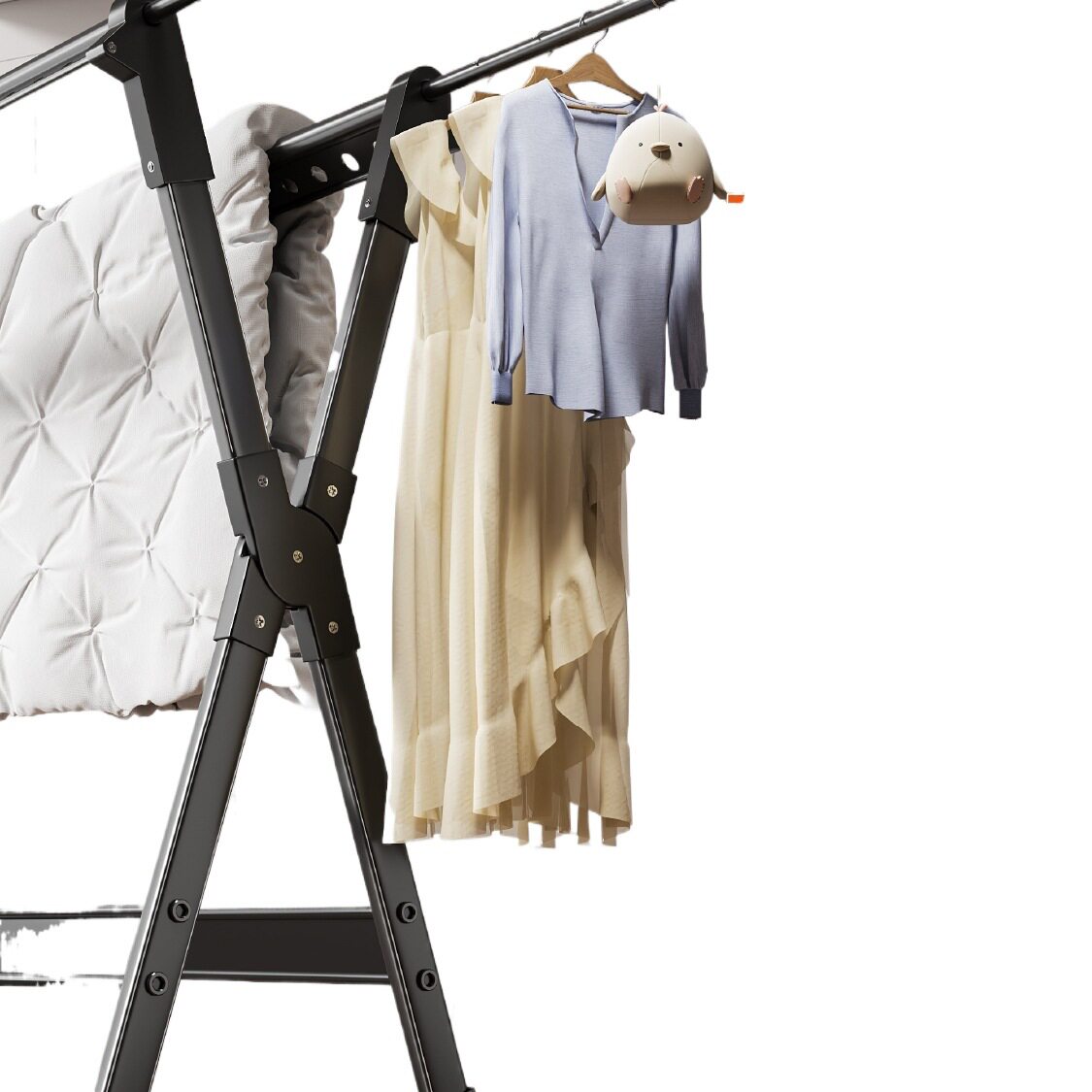 Clothes Drying Rack Floor-Standing Household Balcony Folding Clothes Rod Indoor and Outdoor Hanging Clothes Telescopic Clothes Drying Rack for Drying Quilts
