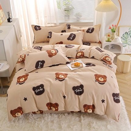 Ins Fresh Cotton Sanding Four-piece Set Simple Striped Thickened Bed Sheet Quilt Cover Cotton Bedding Three-piece Set