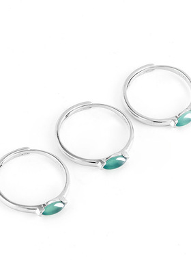 天然A货翡翠蓝水马眼戒指冰种玉石S925银镶时尚指环女戒可调节