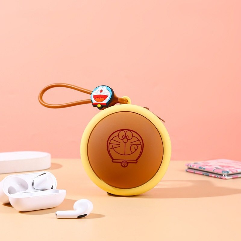 Officially Licensed Doraemon Bread Coin Purse 3D Silicone Keychain Bag Memory Dorayaki Earphone Case Storage