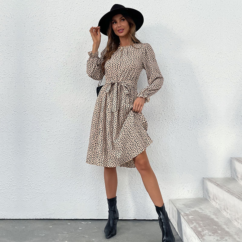 Leopard Print Long Sleeve Dress Casual Chic Round Neck Autumn Fashion Wholesale Available bulk order