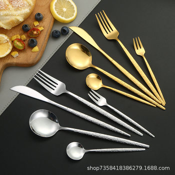 410 Stainless Steel Tree Pattern Portuguese Western Tableware Hotel Light Luxury Printable Logo Cross-border Steak Knife, Fork and Spoon Set