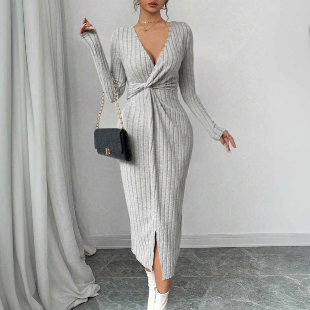 Elegant High Waisted Midi Dress Simple Design Side Slit Spring Summer Wholesale Available custom packaging
