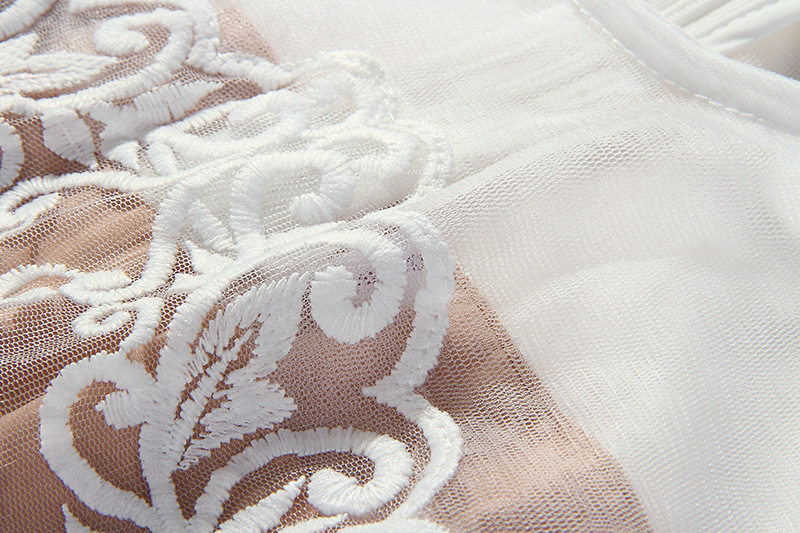 Đầm maxi nữ ren trắng không tay cổ tròn eo cao — Trắng chi tiết 10