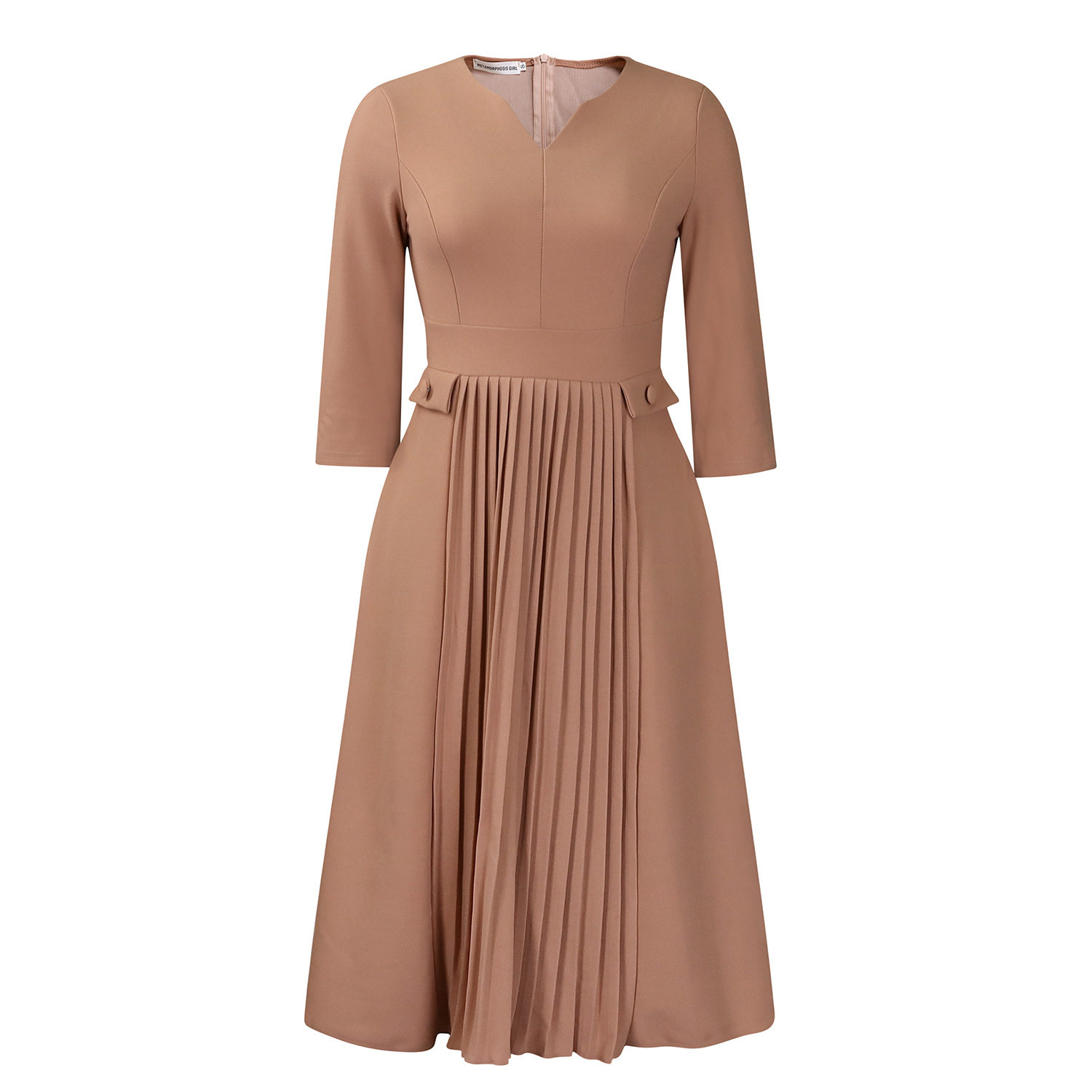 Plus Size Fashion Dress Solid Color Pleated Design Three Quarter Sleeve Casual or Formal Occasions Wholesale